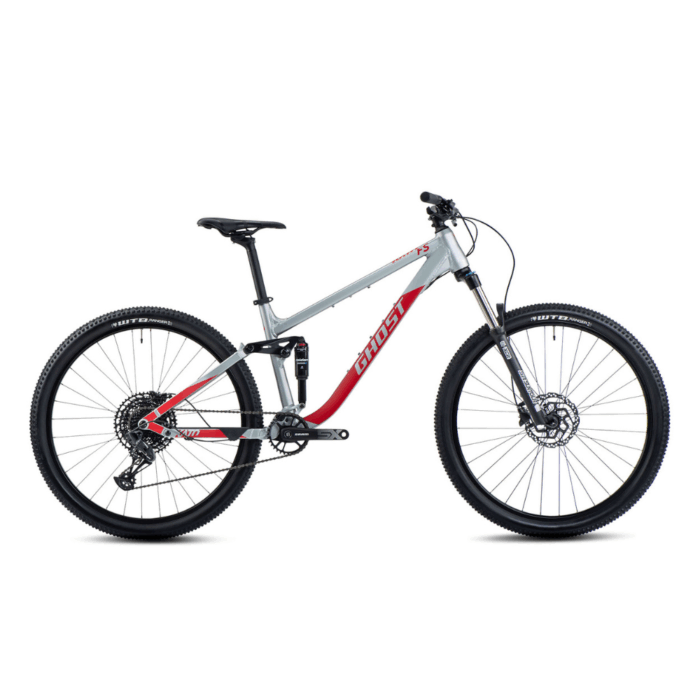 Ghost Mountainbike in silber-rot, Fully-Rahmen, 29 Zoll Laufräder, Scheibenbremsen, Sram-Schaltung