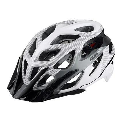 Weißer Fahrradhelm mit schwarzen Akzenten, aerodynamisches Design mit Lüftungsöffnungen für Mountainbike-Sport