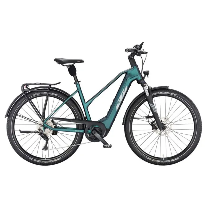 E-Bike Trekking petrol matt, Shimano Deore Ausstattung, Gepäckträger, Schutzbleche, Damenrahmen