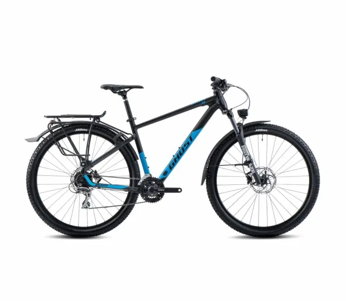 Ghost Mountainbike Länder 6 schwarz-blau mit Gepäckträger und Scheibenbremsen